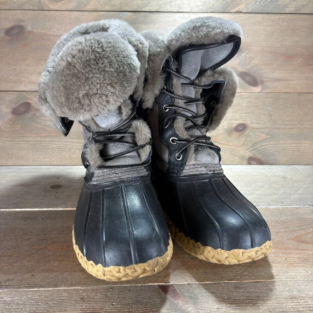 LL Bean duck Boots Womens size 10 shoes Gray Shearling Suede Duck snow